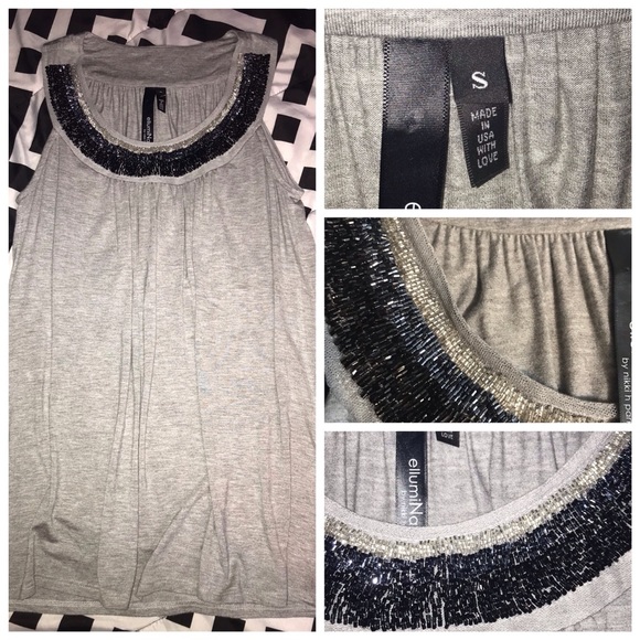 Fancy beaded grey tank top - Picture 1 of 5